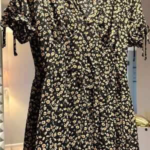 Purple Snow Black Dress with Yellow and White Floral Design